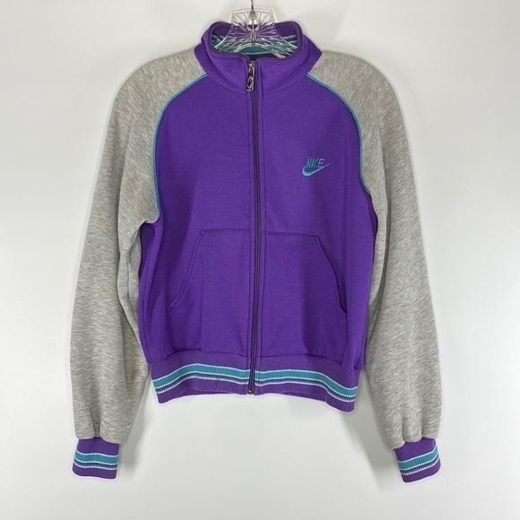 Vintage Nike Track Suit Jacket Purple Gray Blue Tag 80's Medium - Picture 1 of 8
